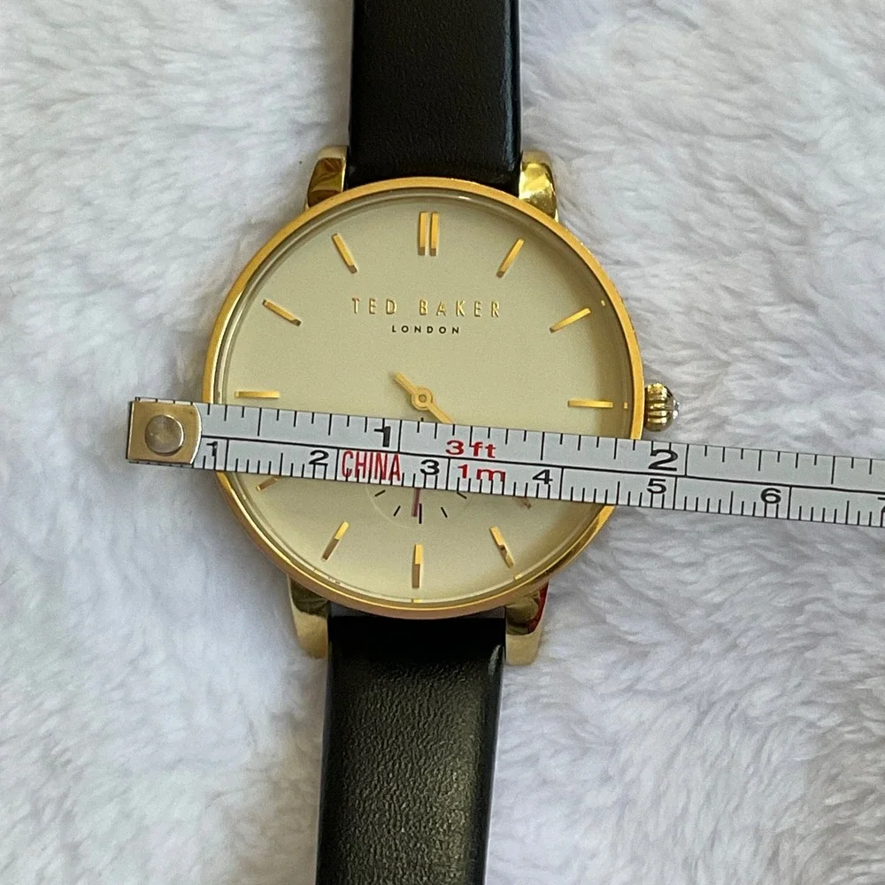 Ted Baker Olivia Black Leather Band Goldtone Face Watch Timepiece